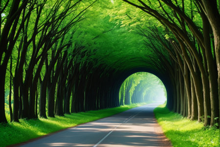 Forest green road sceneryの素材