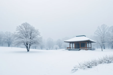 Chinese pavilion in snowy woodsの素材