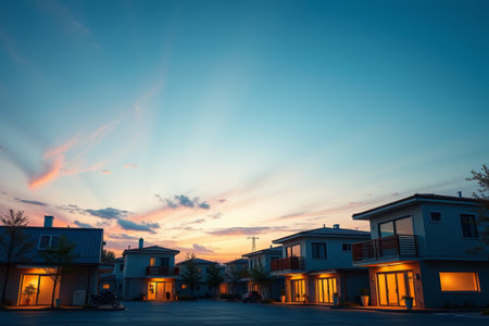 Residential houses and sky scene at duskの素材