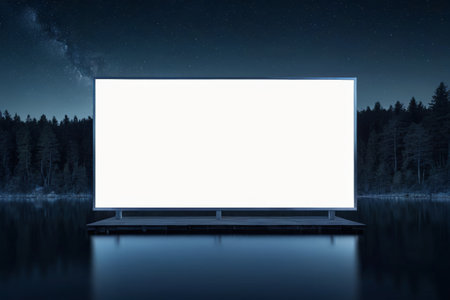 Blank display in a night view of the lake forestの素材