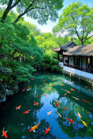 Chinese Garden Pond Koi Landscapeの素材