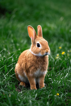 Close up of a brown rabbit on the grassの素材