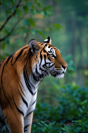 Close up of a tiger standing in the forestの素材
