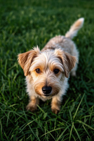 Cute puppy on the grassの素材
