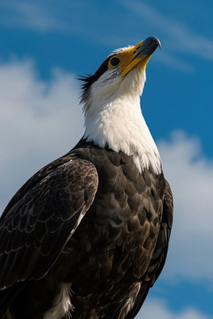 Close up of a bald eagle looking upの素材