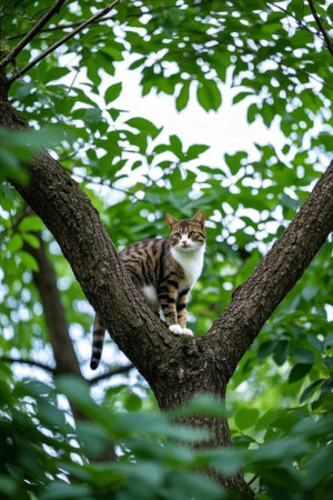 Tabby cat in the treeの素材