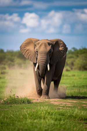 Elephants walking on the grasslandの素材