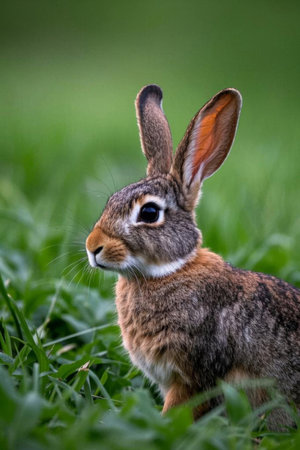 Close up of a rabbit in the grassの素材