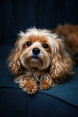 Cute puppy lying on the sofaの素材