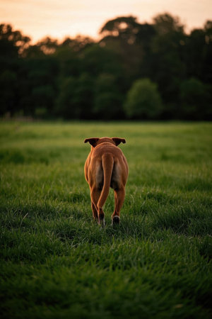Dog's back in the outdoor grassの素材