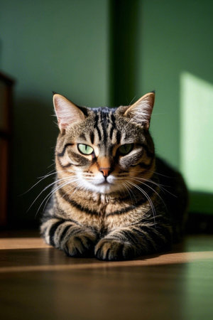 Close up of a lying tabby pet catの素材