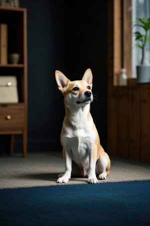 Indoor sitting pet dogの素材