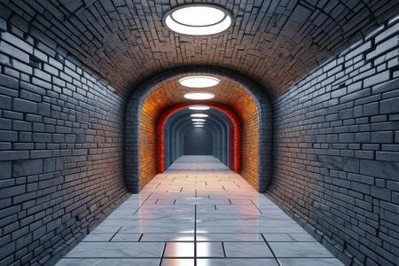 Scenes of the interior space of a brick tunnelの素材