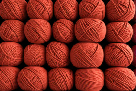 Red yarn balls neatly arrangedの素材