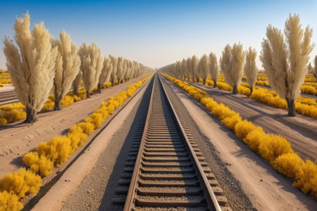 Golden plant landscape along the railwayの素材