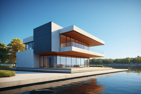 Waterfront modern villa architectureの素材