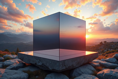 Top glass cube with stunning natural sceneryの素材