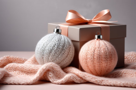 Pink gift with Christmas decoration ballの素材