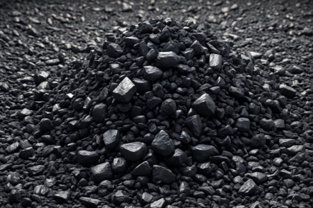 Close up of the black coal pileの素材