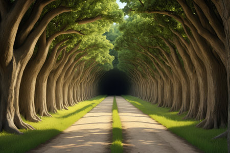 Shaded paths and natural sceneryの素材