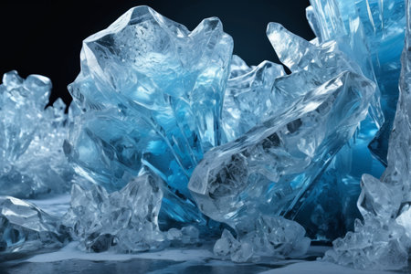 Close up material of blue transparent ice cubesの素材