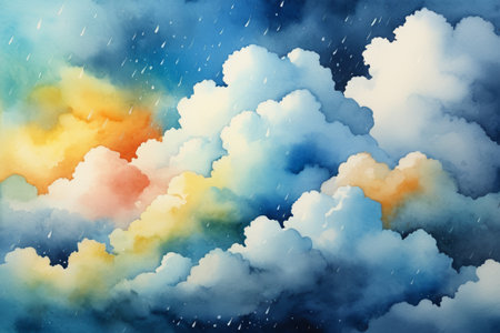 Watercolor style rainy sky cloud sky sceneの素材