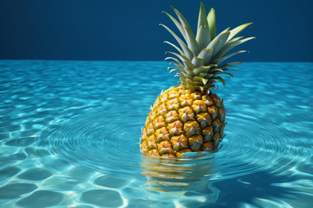 Fresh pineapple floating in the waterの素材