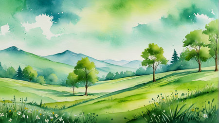 Green Hills Nature Watercolorの素材