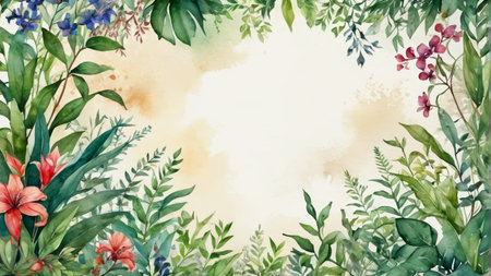 Watercolor plant floral border backgroundの素材