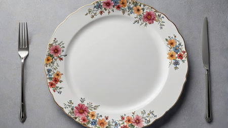 Floral pattern dinner plates and tableware posingの素材
