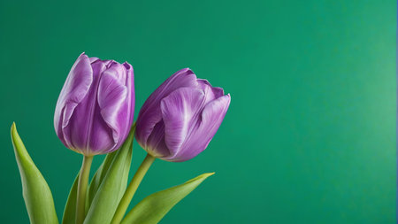 Close up of purple tulip on green backgroundの素材