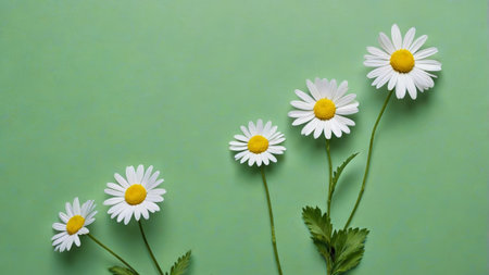 White daisies on green backgroundの素材