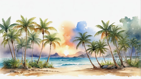 Tropical sunset view by the beachの素材