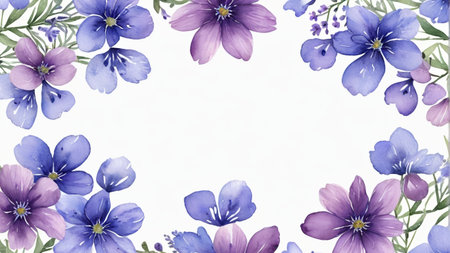 Purple floral watercolor border patternの素材