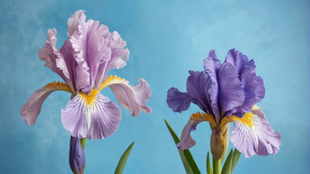 Close up of two purple irisesの素材