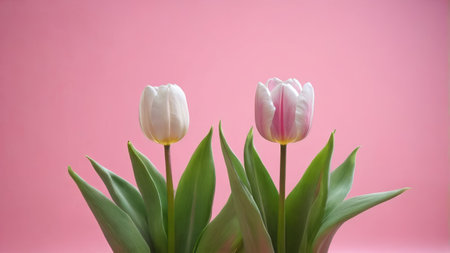 Two tulips on a pink backgroundの素材