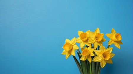 Yellow daffodils on blue backgroundの素材