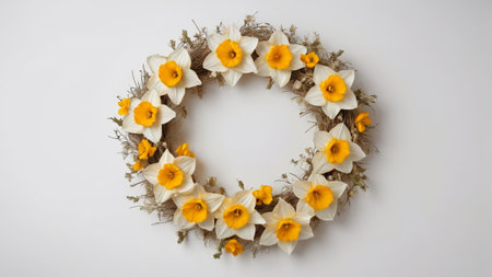 Yellow flower wreath on white backgroundの素材