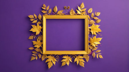 Purple background gold photo frame decoration materialの素材