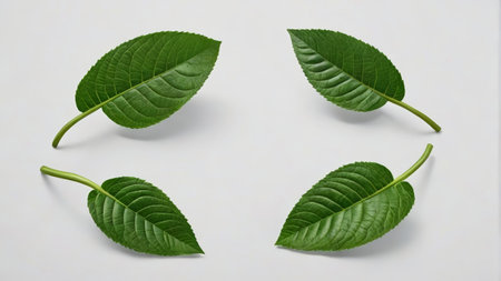 Close up of four green leavesの素材