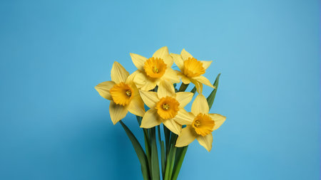 Yellow daffodils on a blue backgroundの素材