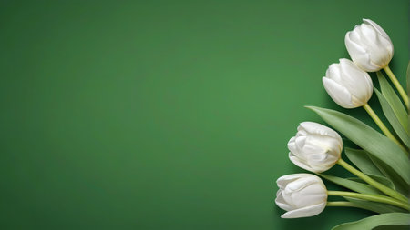 White tulips on a green backgroundの素材