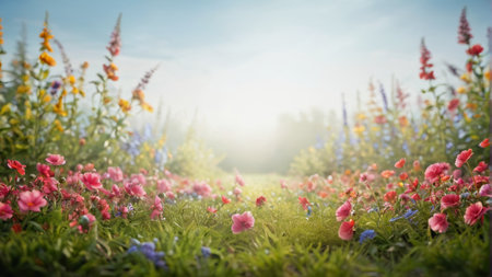 Outdoor gorgeous sea of flowers and natural sceneryの素材
