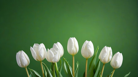 White tulips on a green backgroundの素材