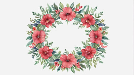Hand painted watercolor floral wreath patternの素材