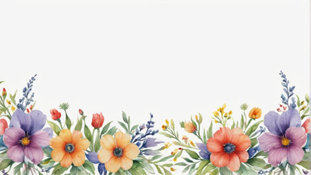 Floral decorative border watercolor materialの素材