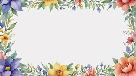 Watercolor floral decorative borderの素材