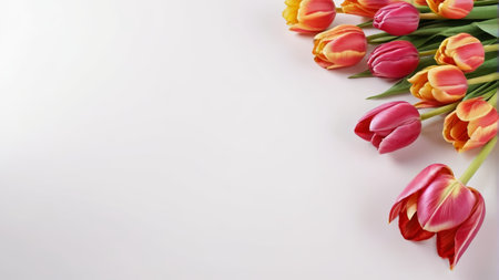 Colorful tulip bouquet on white backgroundの素材