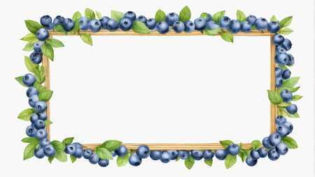 Blueberry green leaf border materialの素材