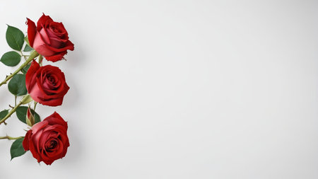 Three red roses on a white backgroundの素材